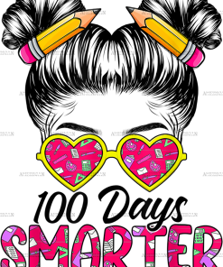 100 Days Smarter Girls Messy Bun Hair DTF Transfer