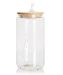 16 Oz Sublimation Clear Glass Can Wooden Top