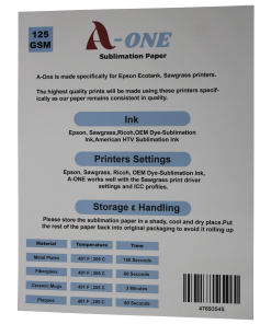 A-One Sublimation Paper 125GSM 8.5" X 11" (100)Pcs
