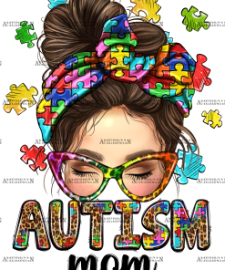 Autism Mom Messy Bun-1 DTF Transfer