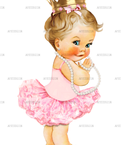 Ballerina Pink Pearls Girl-LightBlonde DTF Transfer