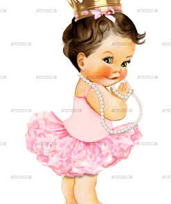 Ballerina Pink Pearls Girl-LightBrunette DTF Transfer