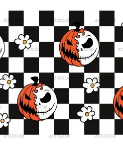 Black Checkered Pumpkin Ghost UV DTF Transfer