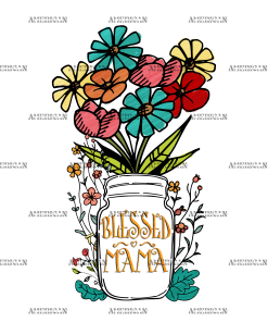 Blessed Mama Flower Vase DTF Transfer
