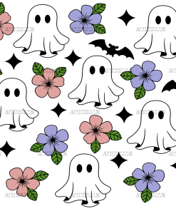 Cute Flowers And Ghosts UV DTF Transfer
