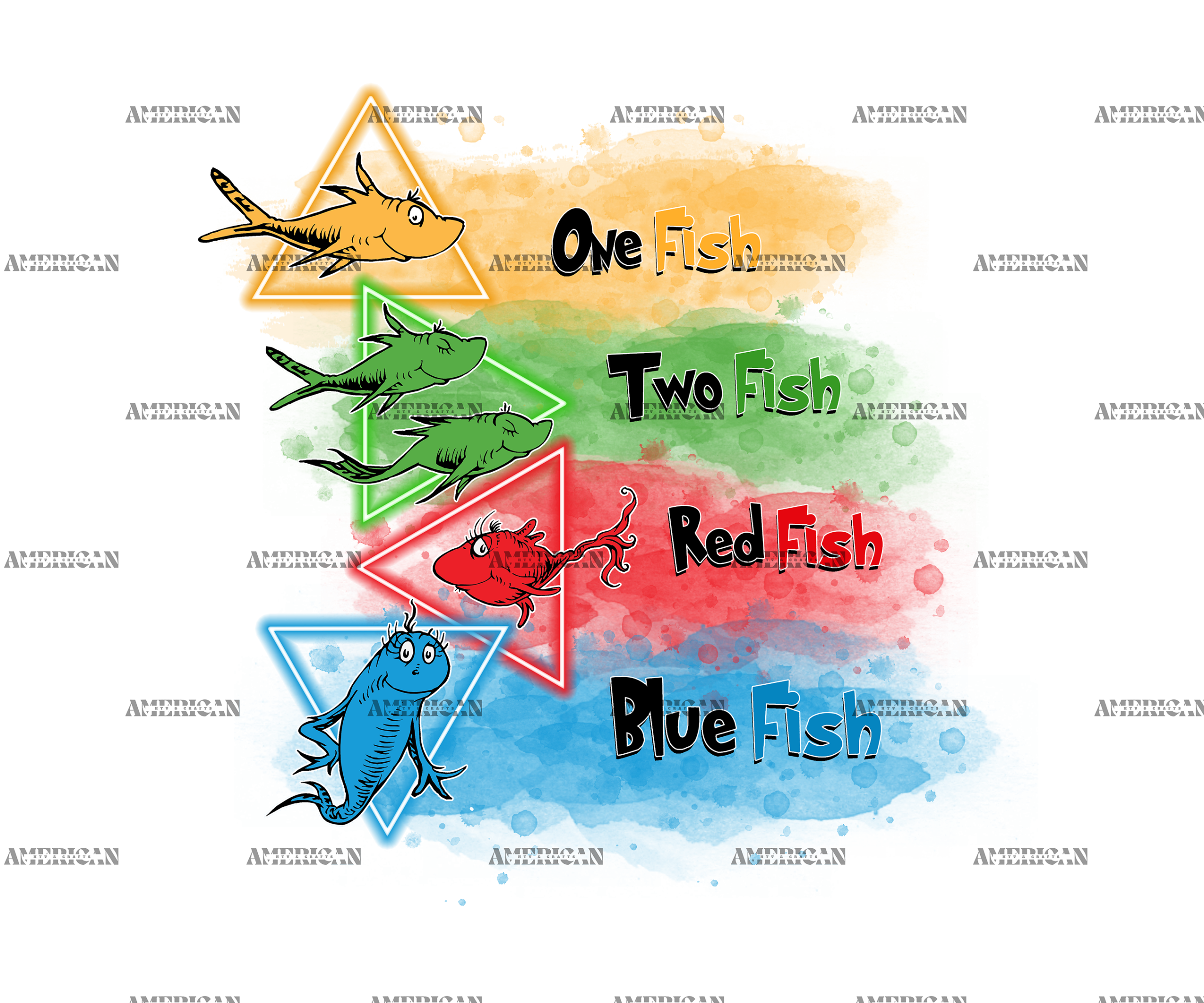 Dr. Seuss Colored Fish DTF Transfer