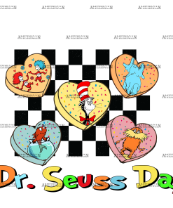 Dr. Seuss Day Hearts Checkered-2 DTF Transfer