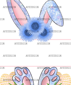 Easter Bunny Name Frame Blue Sunflower DTF Transfer