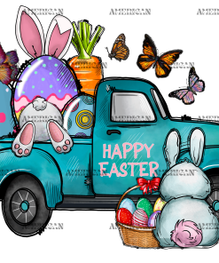 Happy Easter Blue Truck DTF Transfer