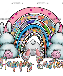 Happy Easter Rainbow Bunnies DTF Transfer