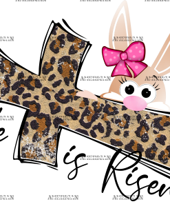He Is Risen Cross Leopard Bunny DTF Transfer