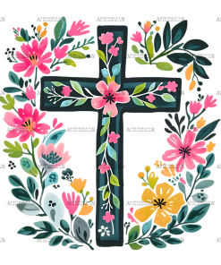 He Is Risen Floral Cross DTF Transfer