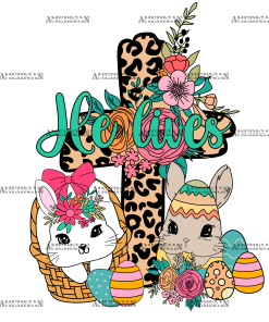 He Lives Rabits Cross DTF Transfer