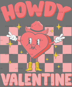 Howdy Valentine Checkered Heart DTF Transfer