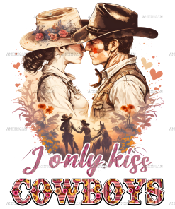I Only Kiss Cowboys Western Valentine DTF Transfer
