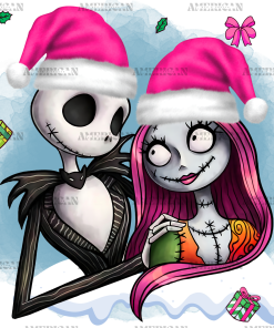 Jack and Sally Christmas Pink UV DTF Transfer