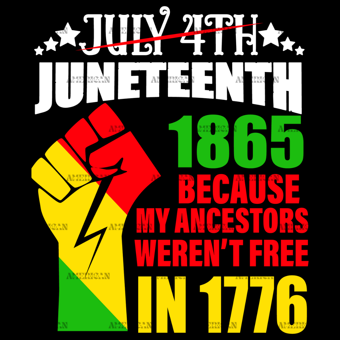 Juneteenth 1865 Because My Ancestors Weren't Free In 1776 Hand-1 DTF Transfer