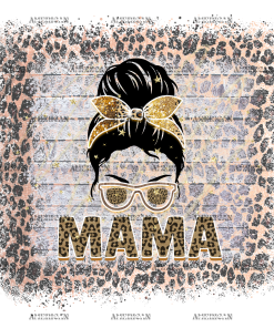Mama Messy Bun Leapord Frame DTF Transfer
