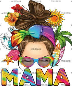 Mama Messy Bun Multicolor DTF Transfer