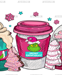Merry Grinchmas Pink Latte UV DTF Transfer