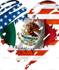 Mexican American Flag Heart DTF Transfer