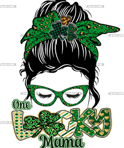 One Lucky Mama Messy Bun DTF Transfer