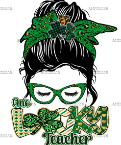 One Lucky Teacher Messy Bun DTF Transfer