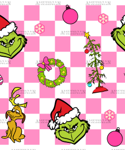 Pink Checkered Grinchmas UV DTF Transfer