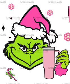 Pink Hat Grinch Tumblers UV DTF Transfer