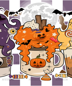 Purple Checkered Halloween Coffee UV DTF Transfer