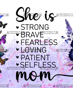 She Is Mom Purple Butterflies UV DTF Transfer