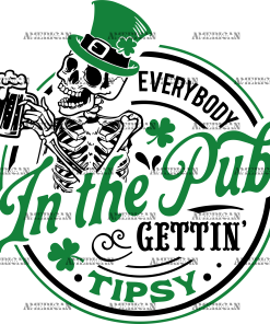 Skull Everybody In The Pub Gettin Tipsy-1 DTF Transfer