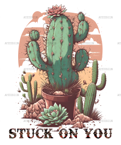 Stuck On You Cactus Western Valentine DTF Transfer