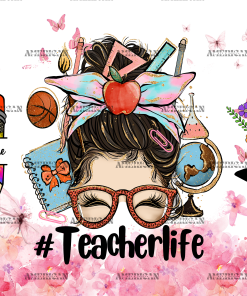 Teacher Life Messy Bun Butterfly UV DTF Transfer