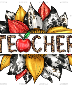 Teacher Sunflower Glitter DTF Transfer