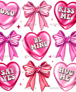 Valentine Heart Bows-3 DTF Transfer