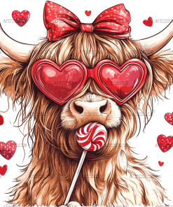 Valentine Highland Cow-1 DTF Transfer