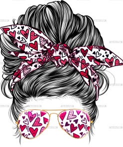 Valentine Messy Bun Hearts DTF Transfer