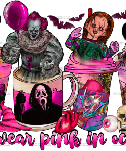 We Wear Pink In October Horror Coffee UV DTF Transfer