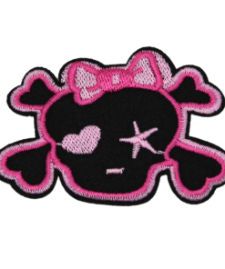 Black Skull With Pink Bow Patch (Small/Embroidery)