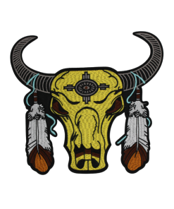Western Bull Skull And Feathers Patch (Large/Embroidery)