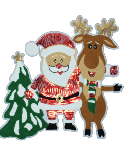Christmas Santa Reindeer Patch (Large/Chenille/Sequin)