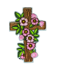 Cross Pink flowers Patch (Small/Embroidery)