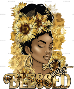 Just Blessed Afro Woman Sunflower Leopard DTF Transfer