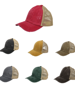 Distressed Criss Cross Ponytail Caps