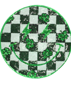 Retro Checkered Shamrock Smile Patch (Large/Sequin)