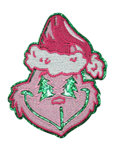 Pink Grinch Glitter Patch (Medium/Embroidery)