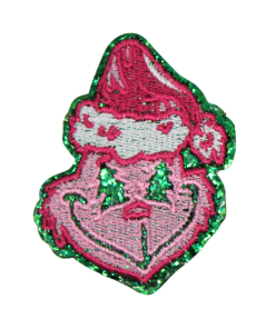 Pink Grinch Glitter Patch (Small/Embroidery)