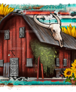 Barn And Sunflowers Cowhide DTF Transfer