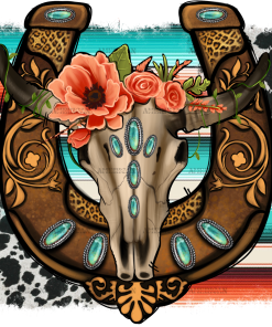 Bull Skull Western Horseshoe DTF Transfer